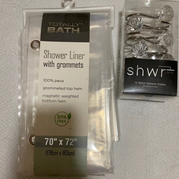 72”x72”shower liner and 12 metal shower hooks - Picture 1 of 5